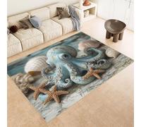Area Rugs Faux Cashmere 180x240 cm 3D Octopus Starfish Shells Print Carpet With Non-Slip Backing Machine Washable Vacuum-Friendly Living Room Floor Mat Collapsible for Home Bedroom Nursery Dorm