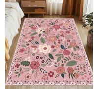 Area Rugs,floral rose red green Modern Girl's Teenage Room,multicoloured,160 x 200 cm, Washable Rug for Living Room Bedroom Under Dining Room Kitchen Table Decoration Carpet