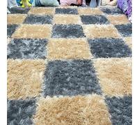Area Rugs,fluffy area rugs, 60 Pcs -60 Sq.ft. Soft Plush Puzzle Foam Floor Mat,Shaggy Area Rugs,Keep Warm,12X12 Inch(Apricot+grey)
