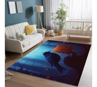 Area Rugs for Bedroom 120 x 170 cm, Short Pile Soft Flannel Living Room Blue Black Rugs, Washable Indoor Non Slip Forest Crows Wooden Sign Print Carpet for Living Room Dining Room