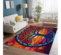 Area Rugs for Bedroom 120 x 170 cm, Short Pile Soft Flannel Living Room Red Blue Rugs, Washable Indoor Non Slip Fantasy Glass Tree Of Life Print Carpet for Living Room Dining Room