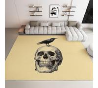 Area Rugs for Bedroom 120x170 cm - Non-Slip Rugs Living Room Beige Carpet - Gothic Oil Painting Raven Skull Non Shedding Durable Super Soft Washable Shot Pile Rug Easy to Clean, Pet-Friendly Mat