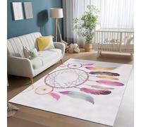 Area Rugs for Bedroom 140 x 200 cm, Short Pile Soft Flannel Living Room Colorful Rugs, Washable Indoor Non Slip Bohemian Dream Catcher Feathers Print Carpet for Living Room Dining Room