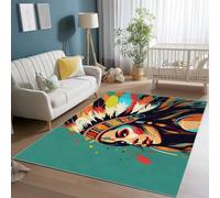Area Rugs for Bedroom 140 x 200 cm, Short Pile Soft Flannel Living Room Colorful Rugs, Washable Indoor Non Slip Indian Figure Feathers Print Carpet for Living Room Dining Room