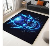 Area Rugs for Bedroom 140x200 cm - Non-Slip Rugs Living Room Black Carpet - Fantasy Gothic Lightning Skull Non Shedding Durable Super Soft Washable Shot Pile Rug Easy to Clean, Pet-Friendly Mat