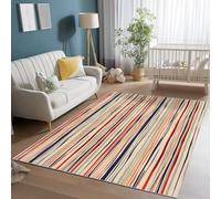 Area Rugs for Bedroom 160 x 230 cm, Short Pile Soft Flannel Living Room Red Blue Rugs, Washable Indoor Non Slip Bohemian Horizontal Stripes Print Carpet for Living Room Dining Room