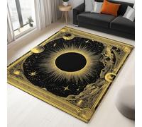 Area Rugs for Bedroom 160x230 cm - Non-Slip Rugs Living Room Black Gold Carpet - Fantasy Celestial Punk Sun Non Shedding Durable Super Soft Washable Shot Pile Rug Easy to Clean, Pet-Friendly Mat