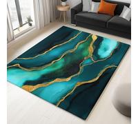Area Rugs for Bedroom 60x90 cm - Large Short Pile Rugs Living Room Gold Texture Abstract Marble Carpet - Dark Teal Non Shedding Durable Super Soft Non Slip Rug Easy to Clean, Pet-Friendly Mat