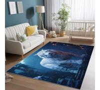 Area Rugs for Bedroom 80 x 150 cm, Short Pile Soft Flannel Living Room White Blue Rugs, Washable Indoor Non Slip Fantasy Animals Portraits Print Carpet for Living Room Dining Room