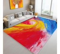 Area Rugs for Bedroom 80 x 150 cm, Soft Flannel Low Pile Washable Indoor Non Slip Abstract Paint Curve Print Area Rugs - Red Yellow Carpet for Living Room Dining Room