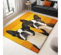 Area Rugs for Bedroom 80x150 cm Large Short Pile Rugs, Living Room Cartoon Animal Two Boston Terriers Carpet - Orange Yellow Non Shedding Durable Super Soft Non Slip Rug Easy to Clean Pet-Friendly Mat