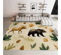 Area Rugs for Bedroom 80x150 cm - Large Short Pile Rugs Living Room Country Art Watercolour Animals Plants Carpet - Beige Non Shedding Durable Super Soft Non Slip Rug Easy to Clean, Pet-Friendly Mat