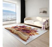 Area Rugs for Bedroom - Large Living Room Rug 60 X 120 cm Grey Fluffy Carpet Non-Shedding Super Soft Non-Slip Easy to Clean Painting maple leaf violin, Maple Red