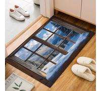 Area Rugs for Indoor - Soft Pile Washable Vintage Cabin Window View Runners for Living Room Bedroom Dining Room TV Lounge Floor Carpet Mat(60x90cm Snowy Mountain Jungle Scenery)