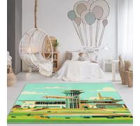 Area Rugs for Living Room 120 x 170 cm, Soft Modern Minimalism Airplane Architecture Print Rugs, Washable Non-Slip Short Pile Green Blue Carpet, for Living Room Bedroom Dining Room Office