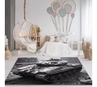Area Rugs for Living Room 120 x 170 cm, Soft Modern Sci-Fi Military Tanks Print Rugs, Washable Non-Slip Short Pile Gray Black Carpet, for Living Room Bedroom Dining Room Office