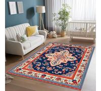 Area Rugs for Living Room 120 x 170 cm, Soft Modern Traditional Persian Flowers Print Rugs, Washable Non-Slip Short Pile Blue Red Carpet, for Living Room Bedroom Dining Room Office