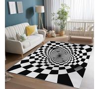 Area Rugs for Living Room 120 x 170 cm, Soft Modern Vision Lattice Tunnel Print Rugs, Washable Non-Slip Short Pile Black White Carpet, for Living Room Bedroom Dining Room Office