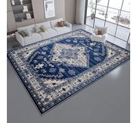 Area Rugs for Living Room 120 x 180 cm/47.2 x 70.8 Inch, Retro Boho Flowers Lines Theme, Blue Non-slip Washable Carpet, Super Soft and Thin Pile Floor Mat Rug for Bedroom Dining