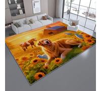 Area Rugs for Living Room 120 x 180 cm/47.2 x 70.8 Inch, Warm Farm Sunrise Exquisite Theme, Orange Non-slip Washable Carpet, Super Soft and Thin Pile Floor Mat Rug for Bedroom Dining