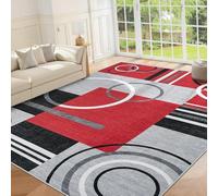 Area Rugs for Living Room 120 x 200 cm Rugs Bedroom Non Slip Soft rectangular Machine Washable Carpet for Office Kitchen Dining Room Modern geometric lines red gray black