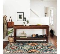 Area Rugs for Living Room 130 x 150 cm Washable Rectangle Rugs Non-Slip Soft Bedroom Rugs for Dining Room Office, Fresh Look Geometric ethnic style green orange
