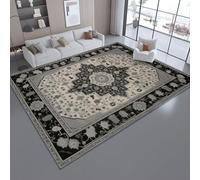 Area Rugs for Living Room 140 x 200 cm/55.1 x 78.7 Inch, Traditional Floral Border Lines Theme, Gray Black Non-slip Washable Carpet, Super Soft and Thin Pile Floor Mat Rug for Bedroom Dining