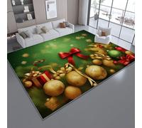 Area Rugs for Living Room 160 x 230 cm/63 x 90.5 Inch, Christmas Elements Branches Bows Theme, Dark Green Non-slip Washable Carpet, Super Soft and Thin Pile Floor Mat Rug for Bedroom Dining