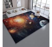 Area Rugs for Living Room 160 x 230 cm/63 x 90.5 Inch, Space Celestial Elements Planets Theme, Dark Brown Non-slip Washable Carpet, Super Soft and Thin Pile Floor Mat Rug for Bedroom Dining