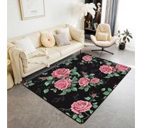 Area Rugs For Living Room 3D Rose Flower Printed Flannel Carpets, Extra Large Size Soft Rugs Anti Slip Washable Floor Mats For Bedroom Kids Room Decor Easy Clean 60 X 120 Cm -53241786202
