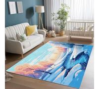 Area Rugs for Living Room 50 x 80 cm, Machine Washable Cartoon Snowflakes Jungle Creek Print Rugs with Non-Slip Backing, Soft Short Pile Carpet for Bedroom Dining Room Entrance Home Office, White Blue