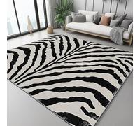 Area Rugs for Living Room 60 x 110 cm Washable Carpet Non-Slip Animal Print Zebra Texture Pattern Bedroom Rugs Low Pile Thin Floor Mat Rug for Dining Room Kitchen Office Decor, Black White