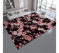 Area Rugs for Living Room 60 x 90 cm/24 x 35.4 Inch, Simple Cartoon Flowers Cherry Blossoms Theme, Pink Black Non-slip Washable Carpet, Super Soft and Thin Pile Floor Mat Rug for Bedroom Dining