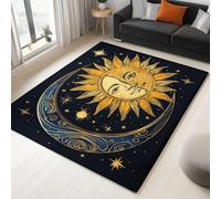 Area Rugs for Living Room 60x90cm, Black Bedroom Short Pile Rugs, Large Washable Soft Space Abstract Sun Moon Stars Floor Carpet Non Slip for Dining Room Office Kitchen Nursery