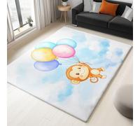 Area Rugs for Living Room 60x90cm, Cartoon Animal Monkey Balloon Area Rugs with Non-Slip Backing, Machine Washable, Indoor Low-Pile Soft Carpet for Dining Room, Home Office, Bedroom, Light Blue