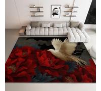 Area Rugs for Living Room 60x90cm, Chinese Style Fantasy White Phoenix Red Peony Area Rugs with Non-Slip Backing, Machine Washable, Indoor Low-Pile Soft Carpet for Dining Room, Home Office, Multicolor