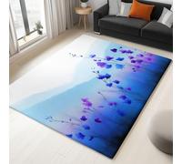 Area Rugs for Living Room 60x90cm, Floral Watercolour Wildflowers Botanical Area Rugs with Non-Slip Backing, Machine Washable, Indoor Low-Pile Soft Carpet for Dining Room, Home Office, Light Blue