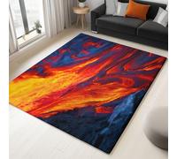 Area Rugs for Living Room 60x90cm, Orange Bedroom Short Pile Rugs, Large Washable Soft Nature Landscape Lava Volcano Floor Carpet Non Slip for Dining Room Office Kitchen Nursery