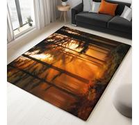 Area Rugs for Living Room 60x90cm, Yellow Bedroom Short Pile Rugs, Large Washable Soft Sunset Forest Nature Landscape Floor Carpet Non Slip for Dining Room Office Kitchen Nursery