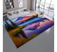 Area Rugs for Living Room 80 x 150 cm/31.4 x 59 Inch, Nature Landscape Plants Sunrise Theme, Light bluish purple Non-slip Washable Carpet, Super Soft and Thin Pile Floor Mat Rug for Bedroom Dining