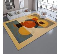 Area Rugs for Living Room 80 x 150 cm, Minimalism Circles Lines Geometry Theme, Mustard Yellow Non-slip Washable Carpet, Super Soft and Thin Pile Floor Mat Rug for Bedroom Dining