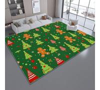 Area Rugs For Living Room 80 x 150 cm, Modern Floor Carpet Art Style Christmas Tree Gingerbread Man Stars Style Non Shedding Anti Slip Super Soft - Green Rug Easy Care Carpet for Bedroom Playroom