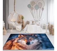 Area Rugs for Living Room 80 x 150 cm, Soft Modern Animals Wolf Close-Up Print Rugs, Washable Non-Slip Short Pile Gray Blue Carpet, for Living Room Bedroom Dining Room Office