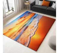 Area Rugs for Living Room 80x150cm, Sunset Coast Beach Landscape Area Rugs with Non-Slip Backing, Machine Washable, Indoor Low-Pile Soft Carpet for Dining Room, Home Office, Bedroom, Yellow