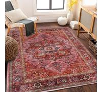 Area Rugs for Living Room 90 x 150 cm Non Skid Indoor Carpet Washable Bedroom Rugs Modern Soft Rug, Home Essentials Retro floral pink red