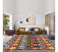 Area Rugs for Living Room 90 x 150 cm Non Skid Indoor Carpet Washable Bedroom Rugs Modern Soft Rug, Home Essentials Modern retro geometric orange blue green
