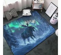 Area Rugs for Living Room Bedroom, Aurora Mystical Winter Moose A Soft Throw Washable 3x5 Rug Non-Slip Carpet, Indoor Floor Rug Bedroom Decor Aesthetic