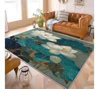 Area Rugs for Living Room Bedroom Chinese Style Lotus Florals Fluffy Floor Mats Small Door Mat 120x180 cmGreen Soft Touch Short Pile Carpet Non Shedding Indoor Rug