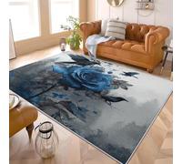 Area Rugs for Living Room Bedroom Gothic Style Florals Crows Fluffy Floor Mats Small Door Mat 140x200 cm Dark Gray Soft Touch Short Pile Carpet Non Shedding Indoor Rug