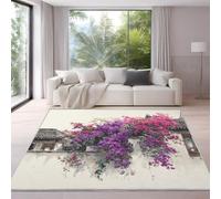Area Rugs for Living Room, Bedroom, Hallway - 140 x 200 cm, Soft Microfiber Rug, Short Pile Carpet, Cozy, Non-Slip, Machine Washable Floor Mat, Beige, Watercolor Architecture Flowers